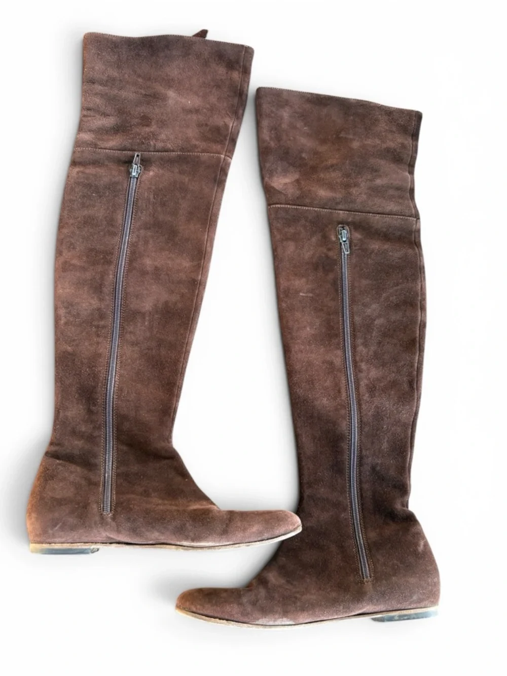 Valentino Garavani Brown Leather Suede Pull On Over The Knee Boots Size 37 / 7